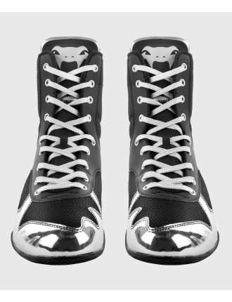 Top Choice Venum Elite Boxing Shoes - Black/Silver In Stock