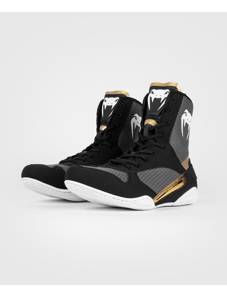 Top Choice Venum Elite Boxing Shoes - Black/White/Gold New Release