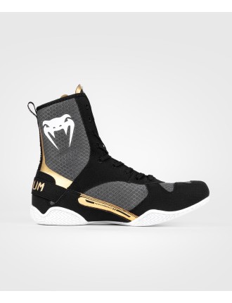 Top Choice Venum Elite Boxing Shoes - Black/White/Gold New Release