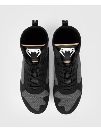 Top Choice Venum Elite Boxing Shoes - Black/White/Gold New Release