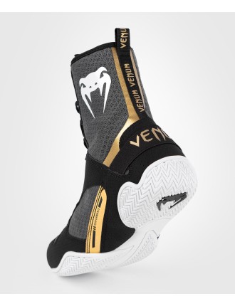 Top Choice Venum Elite Boxing Shoes - Black/White/Gold New Release