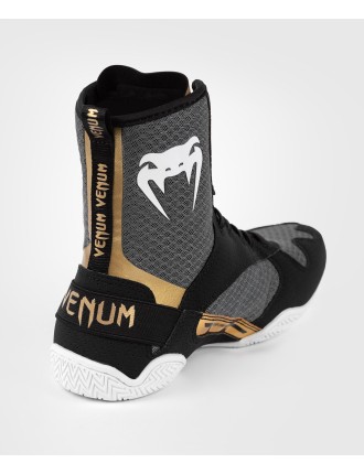 Top Choice Venum Elite Boxing Shoes - Black/White/Gold New Release