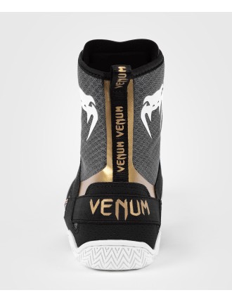 Top Choice Venum Elite Boxing Shoes - Black/White/Gold New Release