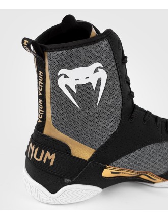 Top Choice Venum Elite Boxing Shoes - Black/White/Gold New Release