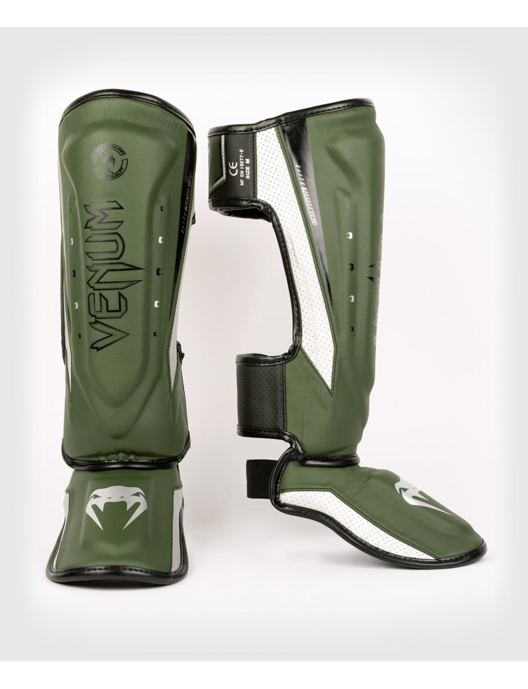 Top Choice Venum Elite Evo Shinguards - Khaki/Silver In Stock