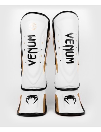 Top Choice Venum Elite Evo Shinguards - White/Gold Available for Immediate Shipping