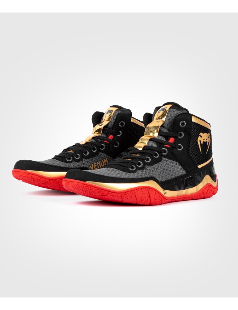 Top Choice Venum Elite Wrestling Shoes - Black/Gold/Red New Release