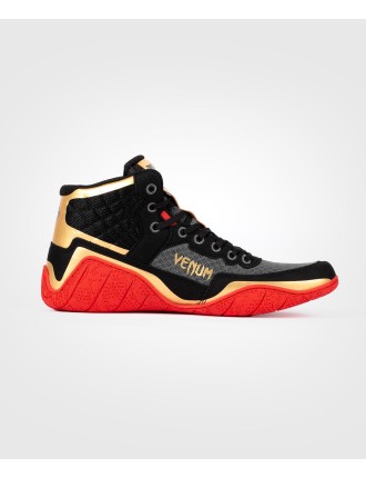 Top Choice Venum Elite Wrestling Shoes - Black/Gold/Red New Release