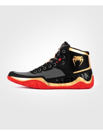 Top Choice Venum Elite Wrestling Shoes - Black/Gold/Red New Release