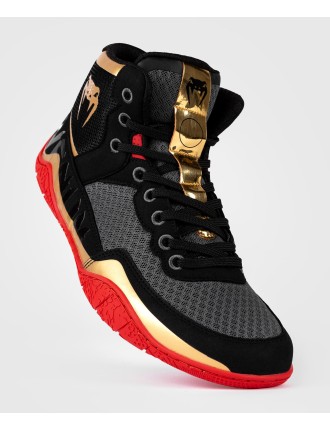 Top Choice Venum Elite Wrestling Shoes - Black/Gold/Red New Release