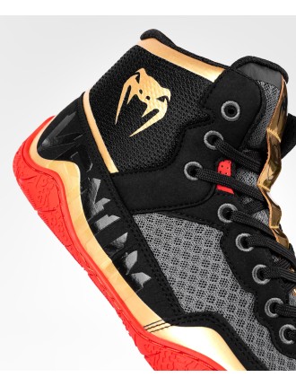 Top Choice Venum Elite Wrestling Shoes - Black/Gold/Red New Release