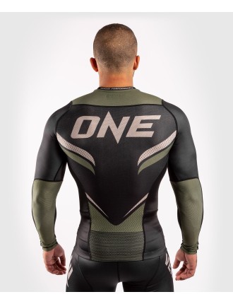 Top Choice Venum ONE FC Impact Rashguard - long sleeves - Black/Khaki Available for Immediate Shipping