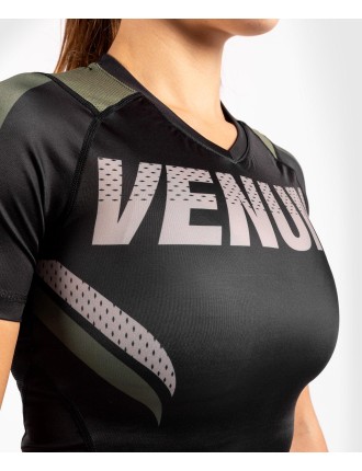 Top Choice Venum ONE FC Impact Rashguard - short sleeves - for women - Black/Khaki Ready for Shipment