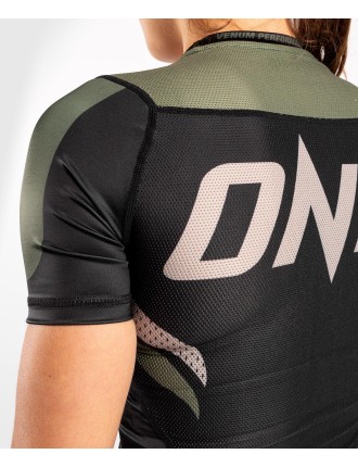 Top Choice Venum ONE FC Impact Rashguard - short sleeves - for women - Black/Khaki Ready for Shipment