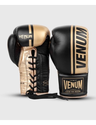 Top Choice Venum Shield Pro Boxing Gloves - With Laces - Black/Gold Limited Stock