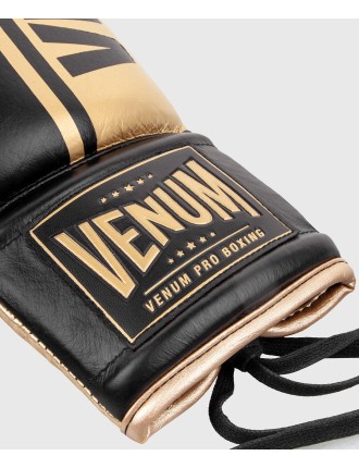 Top Choice Venum Shield Pro Boxing Gloves - With Laces - Black/Gold Limited Stock