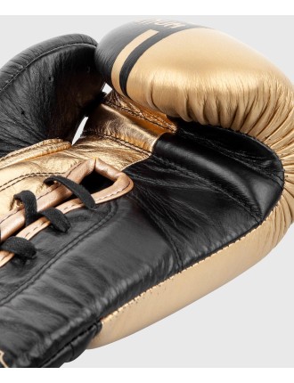 Top Choice Venum Shield Pro Boxing Gloves - With Laces - Black/Gold Limited Stock