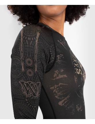 Top Choice Venum Women Santa Muerte Dark Side - Rashguard Long Sleeves - Black/Brown New Stock