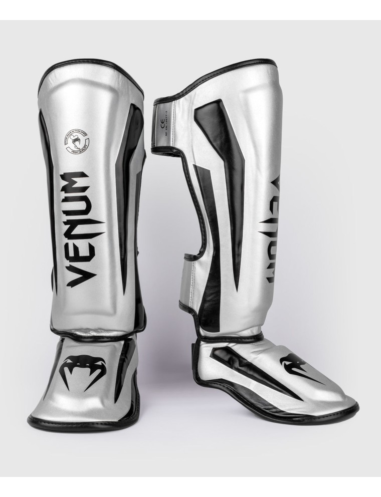 Top Choice Venum Elite Standup Shinguards - Silver/Black In Stock