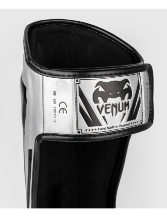 Top Choice Venum Elite Standup Shinguards - Silver/Black In Stock