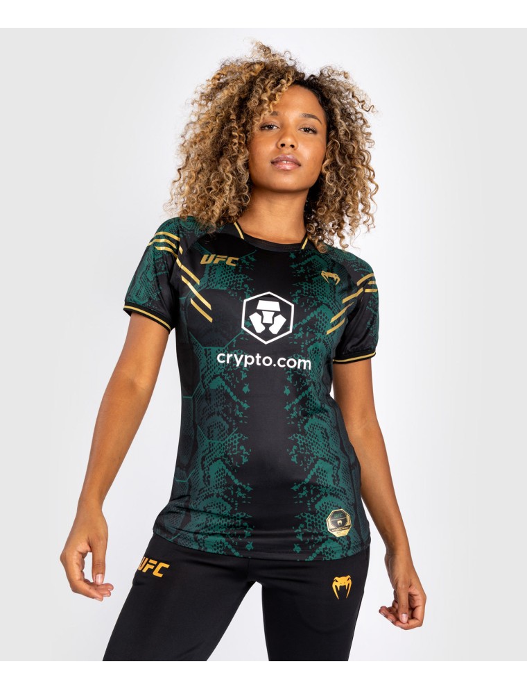 Top Choice UFC Adrenaline by Venum Authentic Fight Night Women Walkout Jersey Green/Black/Gold - Emerald Edition New Release